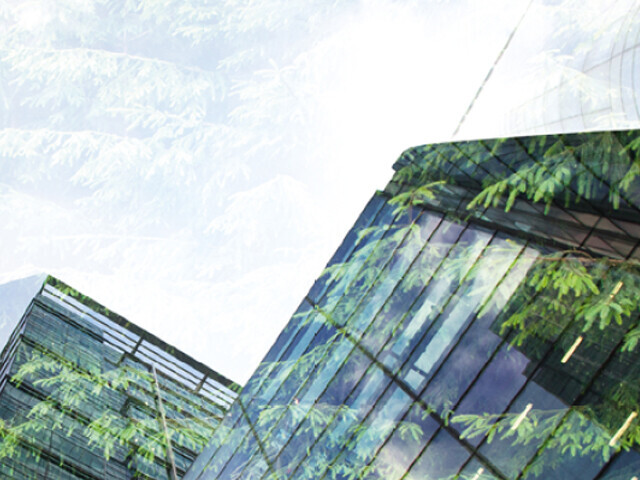 image of building with plants superimposed on windows