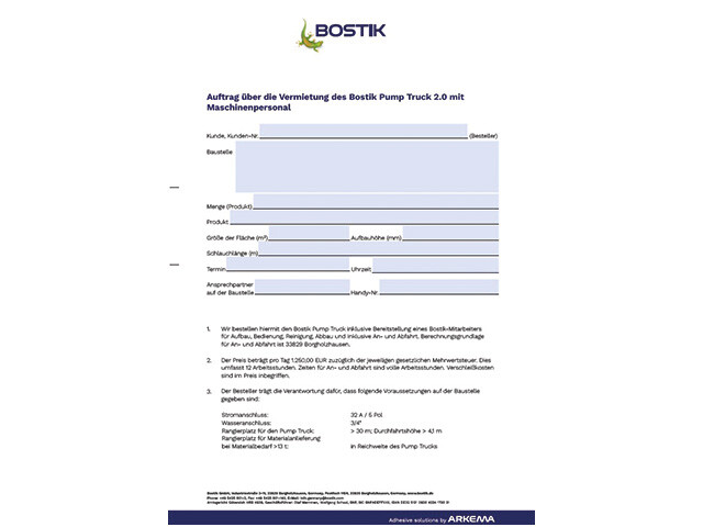 bostik pump truck auftragsformular