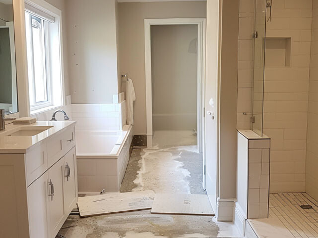Bathroom under construction waiting for the floor to be placed