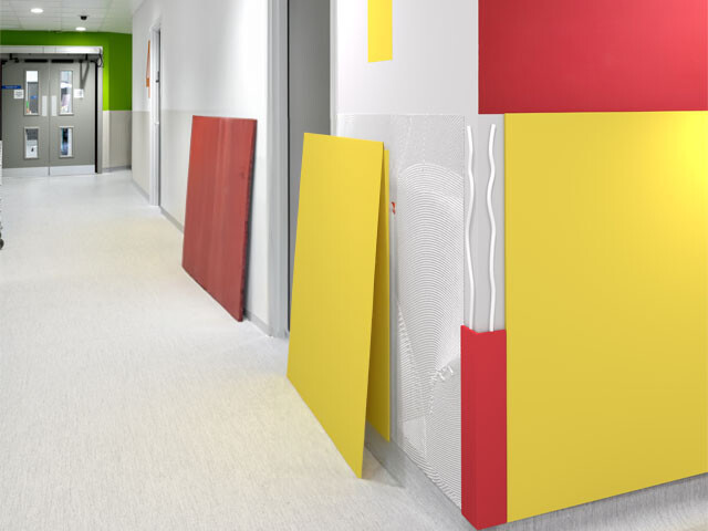 Wall panels in a hospital corridor