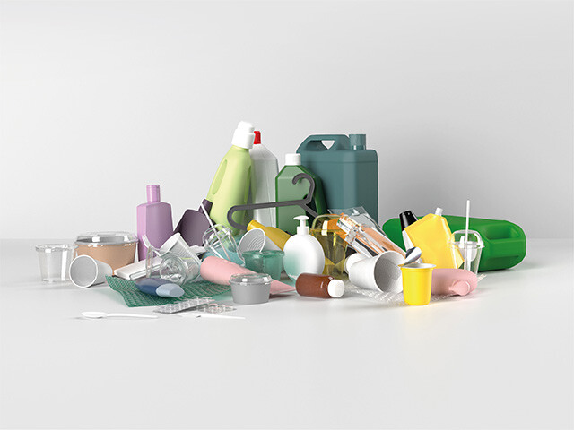 Post-consumer recycled plastic collected, recycled, and used to create Bostik buckets and cartridges step 1