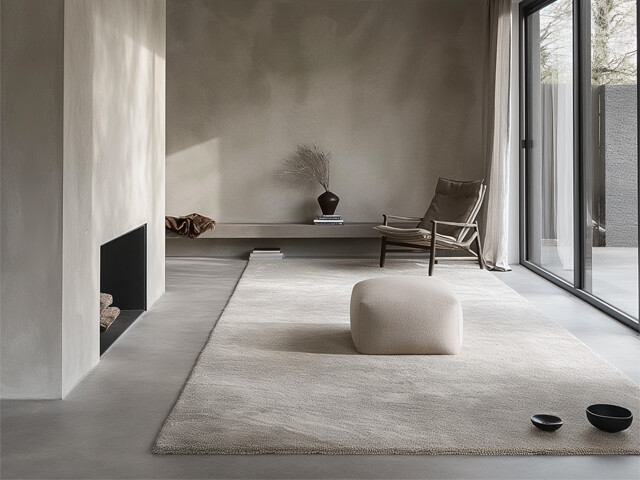 Living room with a grey concrete floor