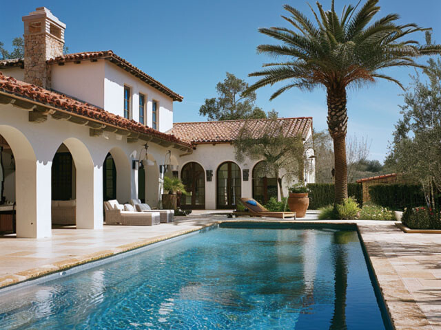 Swimming Pool in a Backyard with a palm tree