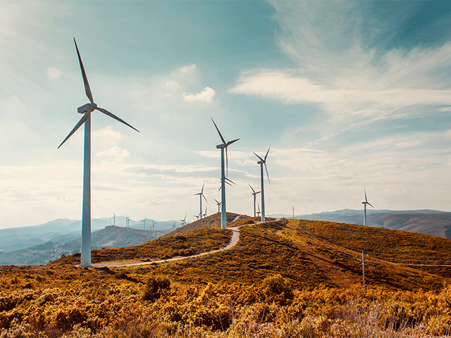 Wind turbines in natural landscape