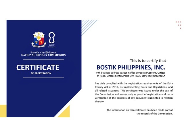 Bostik Philippines' Certificate of registration