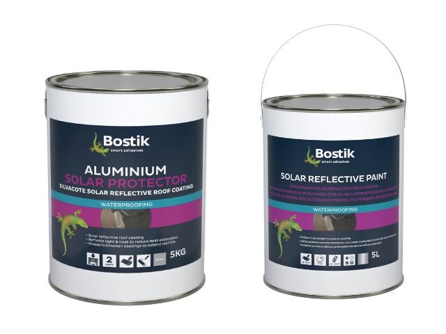 Bostik Aluminium Solar Protector Silvacote for Roofs 5KG - Barcode: 5021523218500 & Bostik Solar Reflective Paint 5L – Barcode: 5010591004368