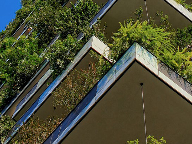 building with patios and plants