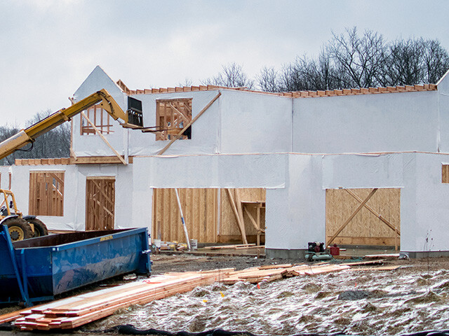 new house build framed in