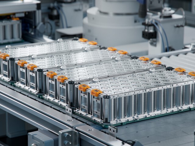 A battery pack being assembled.