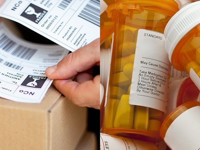 prescription bottle labels and cardboard shipping labels