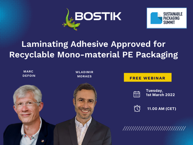Bostik SF10M, a commercially available laminating adhesive tested and approved by Recyclass for recyclable mono-material PE packaging.