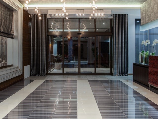 Tiling image of hotel lobby tiled floor and walls
