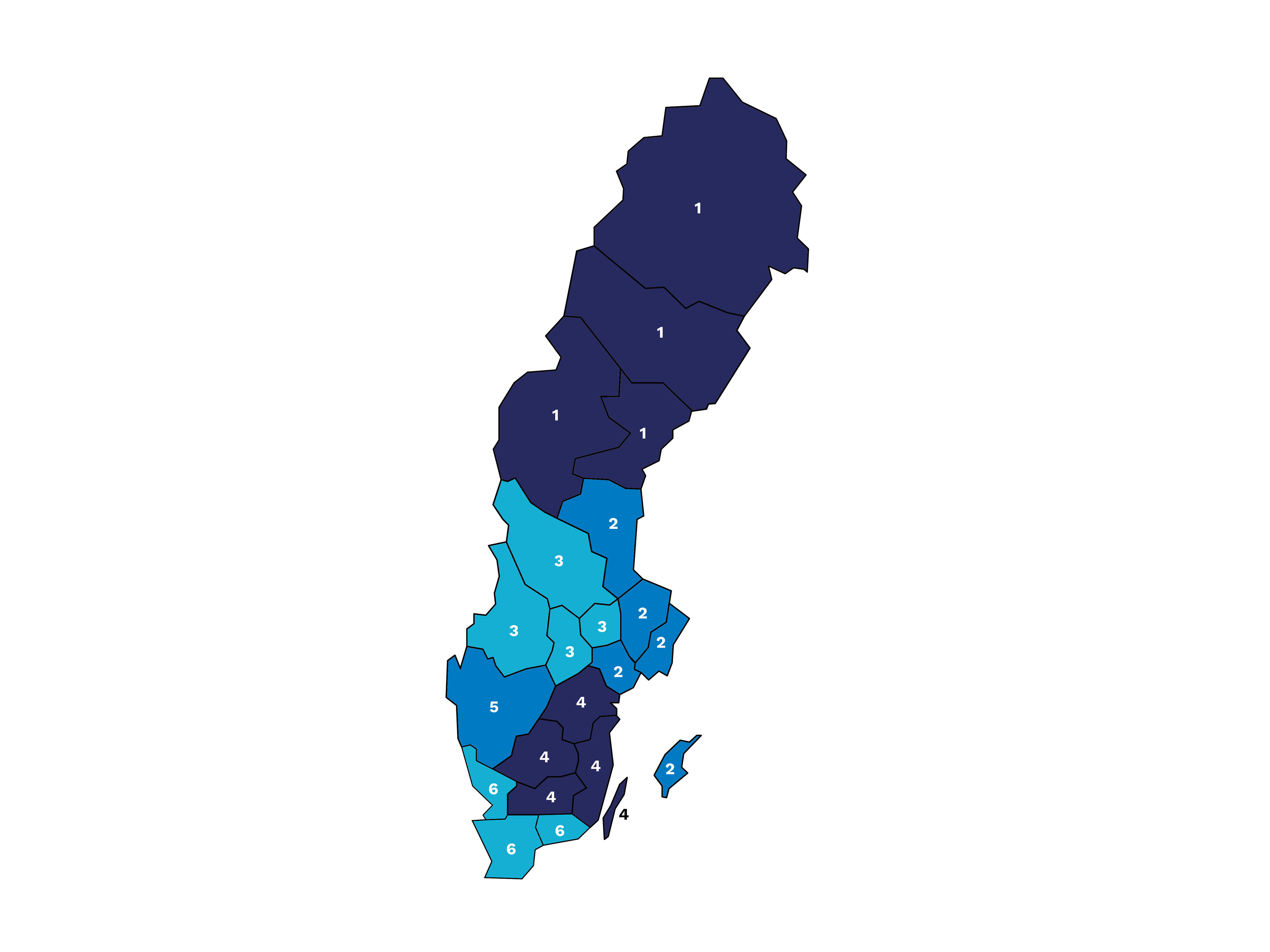 map of sweden marking the bostik sales areas