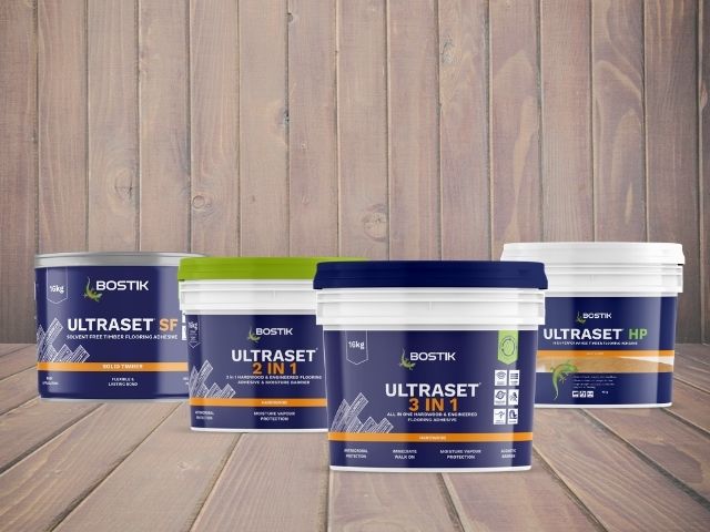 pails of bostik ultraset flooring adhesive